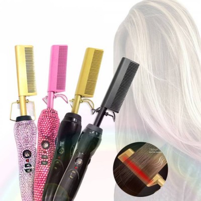 Electric Ceramic Bedazzled Hot Comb 500 Degrees 2020 Bedazzled Hair Brushes Ceramic Straightening Hot Comb Custom Hair Brush